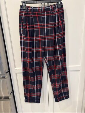 High-Rise Plaid Tapered Trousers in Black and Red